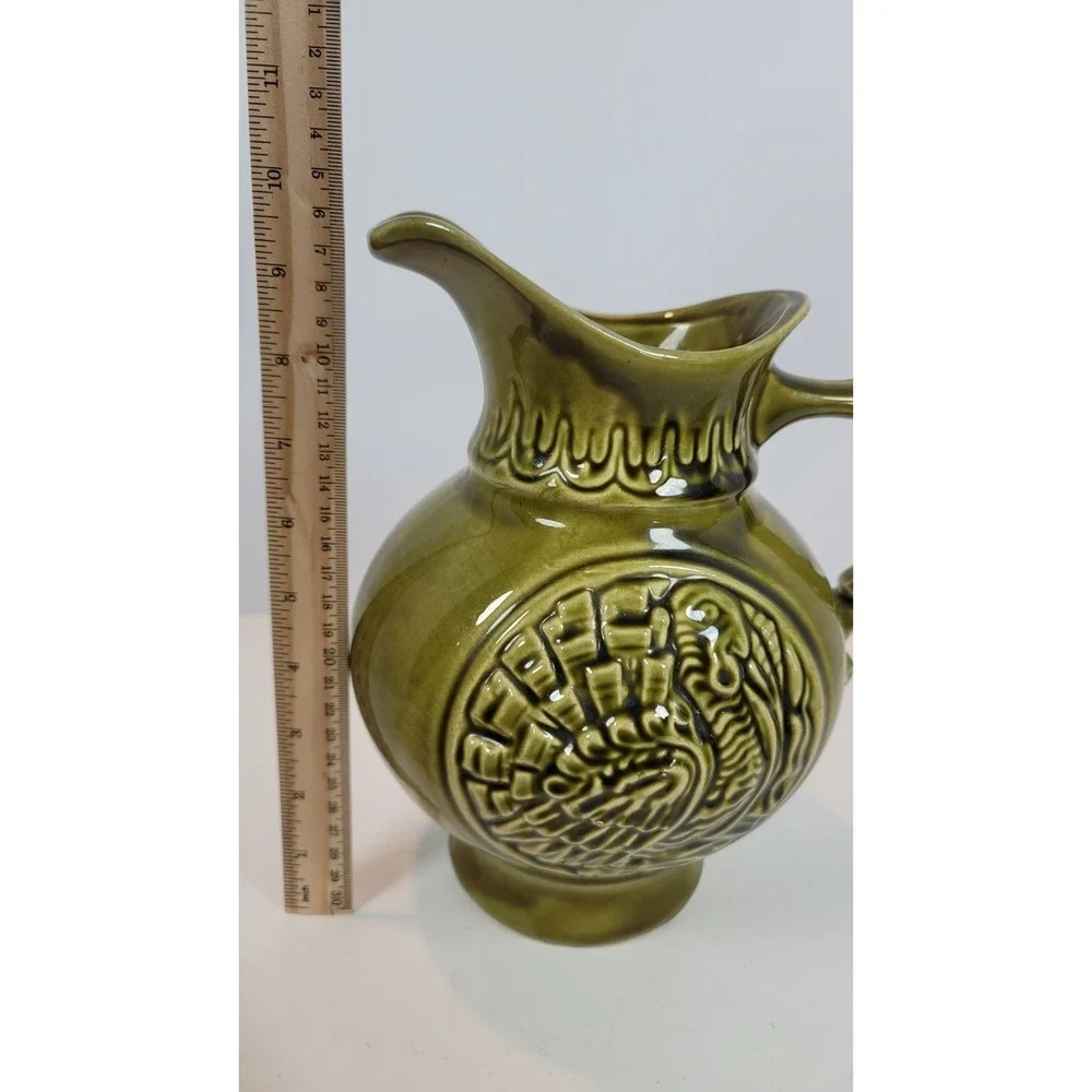 Vintage McCoy Pottery Thanksgiving TURKEY Wash Basin & Pitcher Olive‎ Green